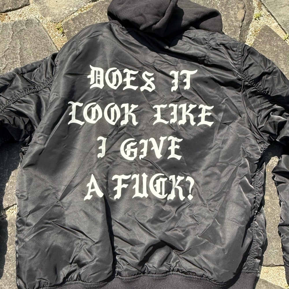 Kitson LA X Alpha Industries ‘Does It Look Like I Give A F’ Bomber Jacket, XL